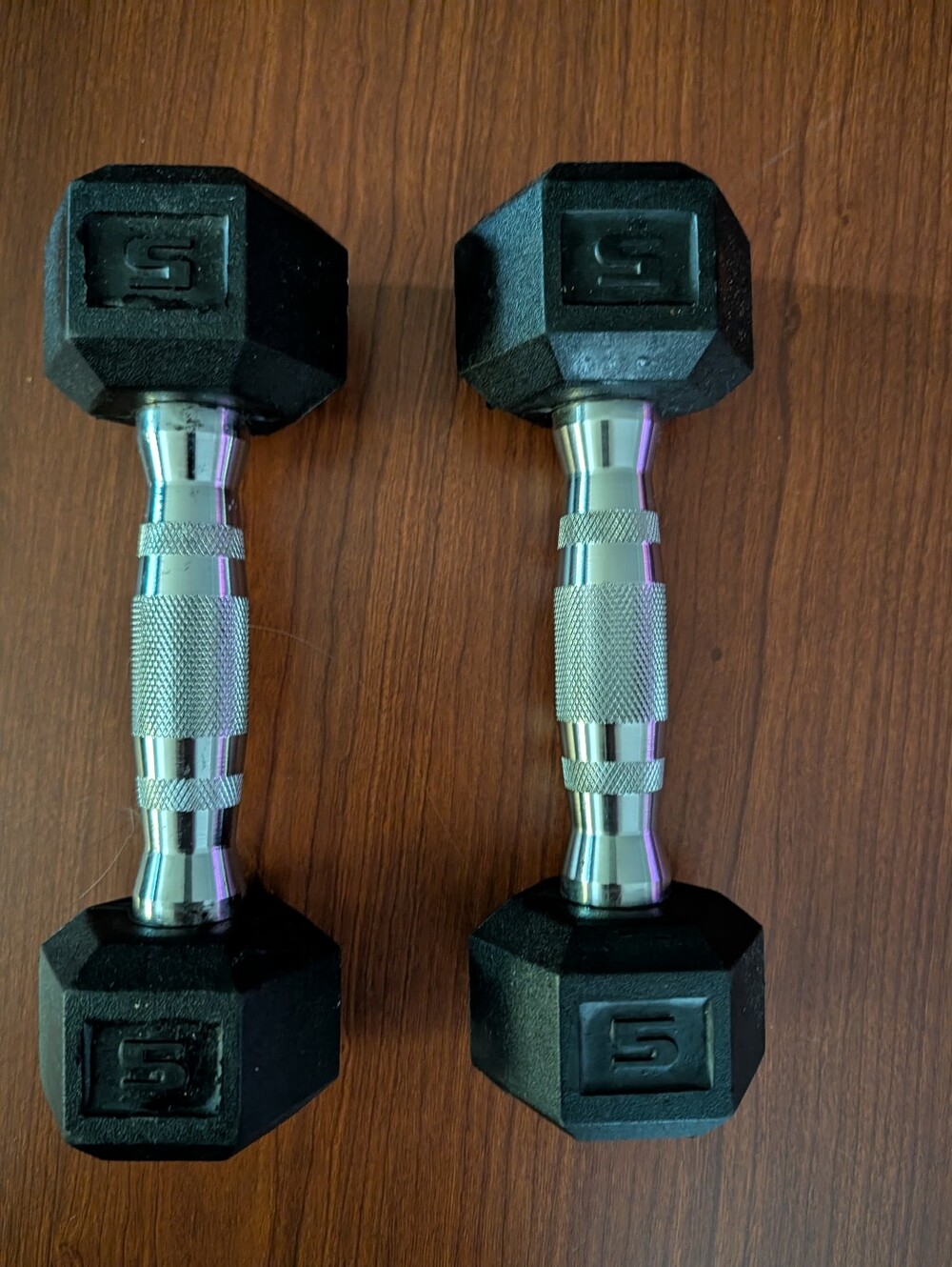 Handle Black 5 lb Hex Dumbbell Pair
